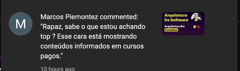 Testemunha do usuário "Marcos Piemontez" sobre o curso React Pro do canal Garoto de Software