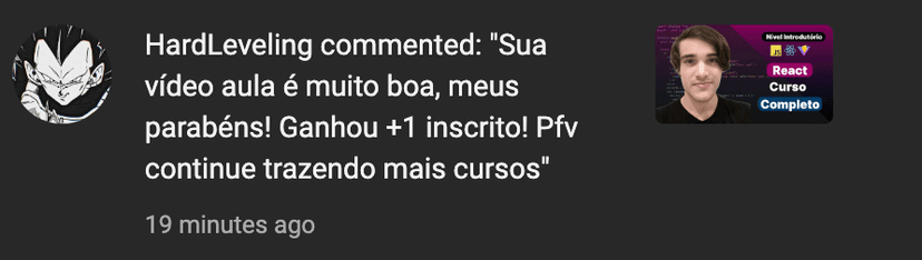 Testemunha do usuário "HardLeveling" sobre o curso React Pro do canal Garoto de Software